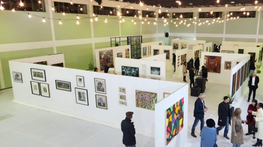 modular walls connected gallery walls overhead layout
