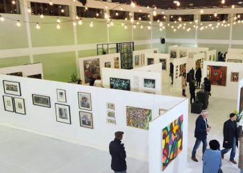 modular walls connected gallery walls overhead layout